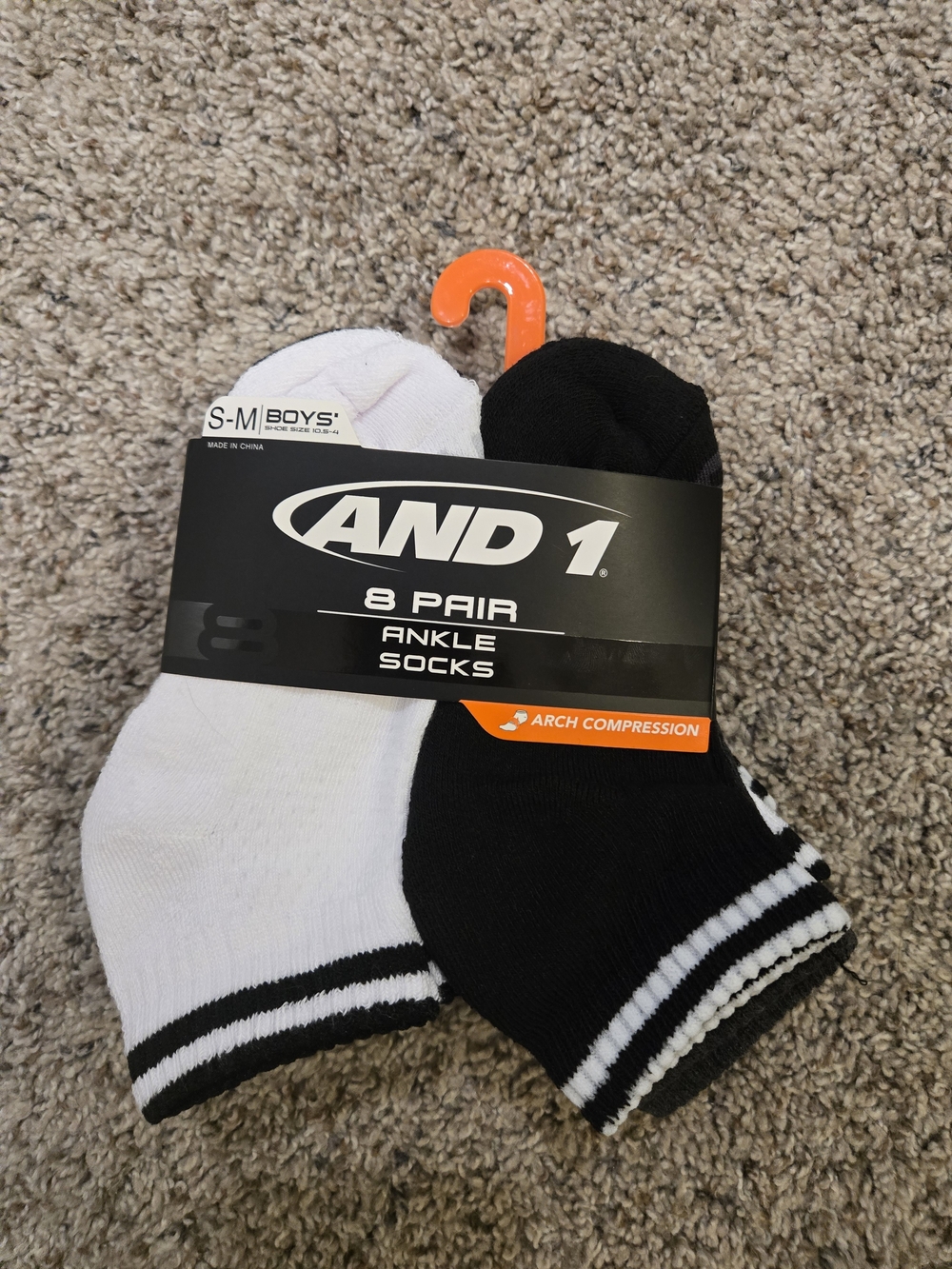 AND1 Boy's Ankle Socks 8-Pack in Black & White